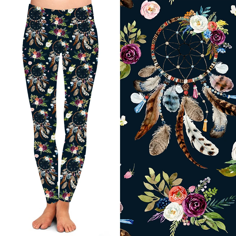 OEM Customized Allover Variety Printed Feather Galaxy Super Soft Brushed Leggings 3D Print Women Elastic Sexy Leggins