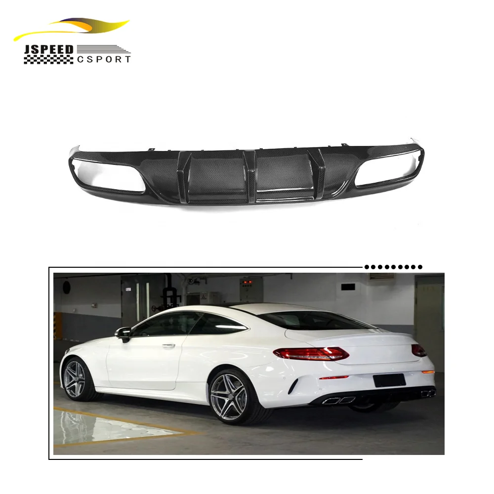 thumbnail image 2 of Magickit Rear Diffuser + Dual Tips For Mercedes C205 C300 C43 C63 AMG Sport Bumper Coupe 2015–2021 2 of 5