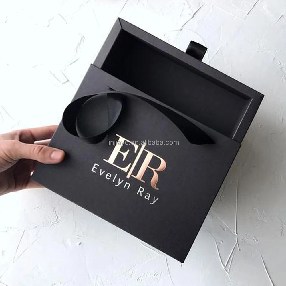 Custom Sliding Drawer Box with Handle Printed Logo Hot Stamping Black Gift Package Luxury Gift Boxes Jewelry Packaging Box supplier