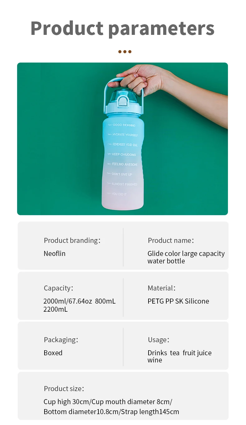 Aoto American Style Glass Jug Bpa Free Stainless Steel Fitness Gym