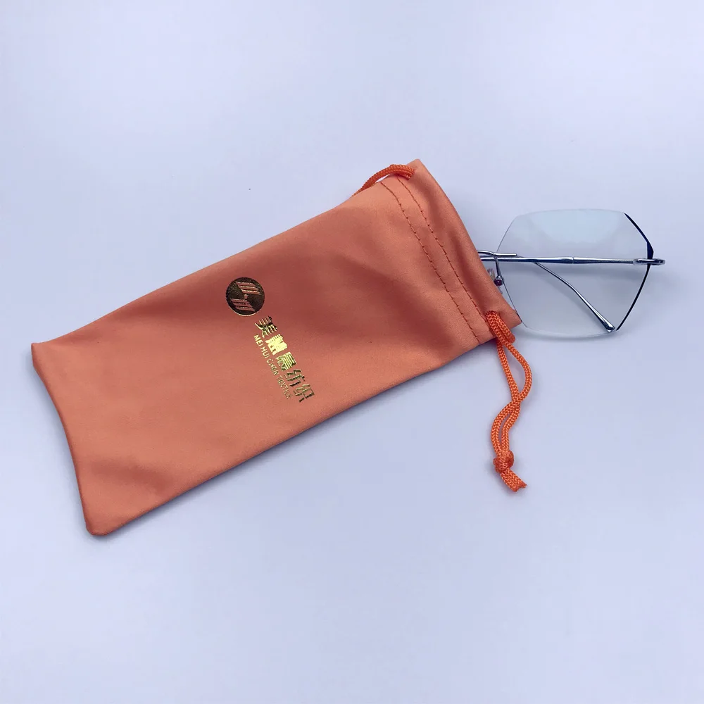 Custom Gold Stamping Printed Drawstring Microfiber Glasses Pouch Sunglasses Dust Bag for Eyeglass Packaging details