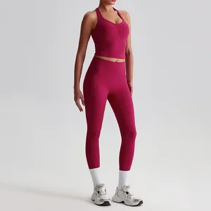 Women's Solid Color Yoga Set Camisole Vest High Waisted Shorts Breathable and Skin Friendly Running Fitness Set