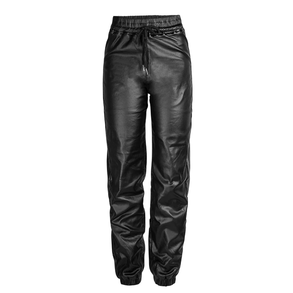 Pu Coated Leather Casual Jogger Pants 
