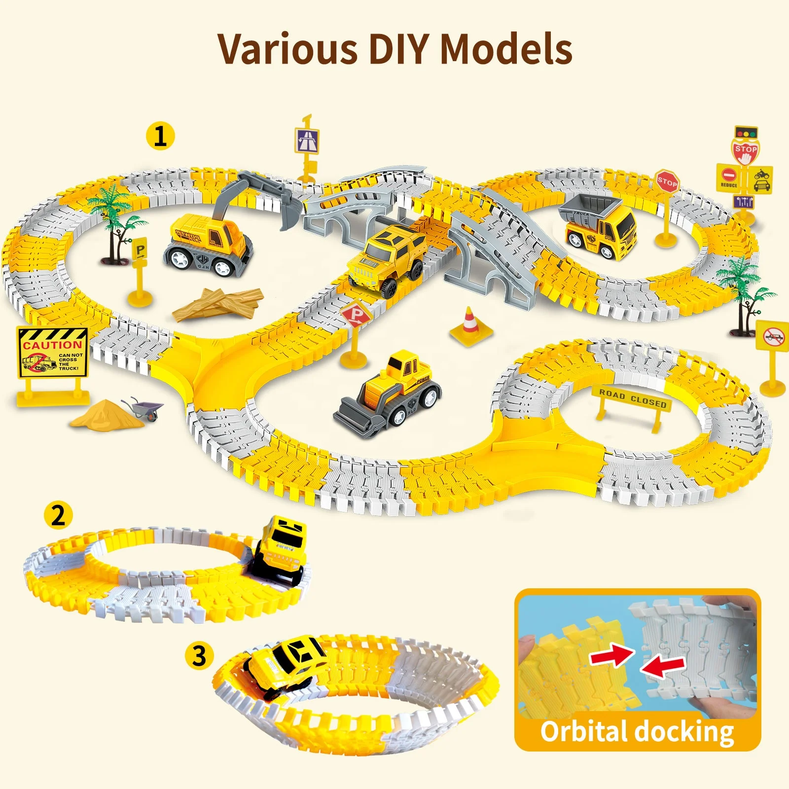 Stem Building Bendable Race Cars Trucks Track Sets 255 Pcs Construction