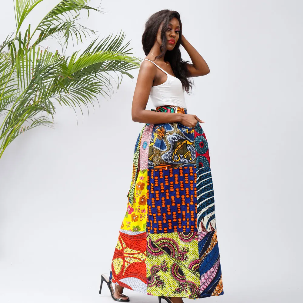2021 African Wax Print Ankara Style Dashiki Skirt For Wholesale Women Dress American High-waist Crochet Skirt