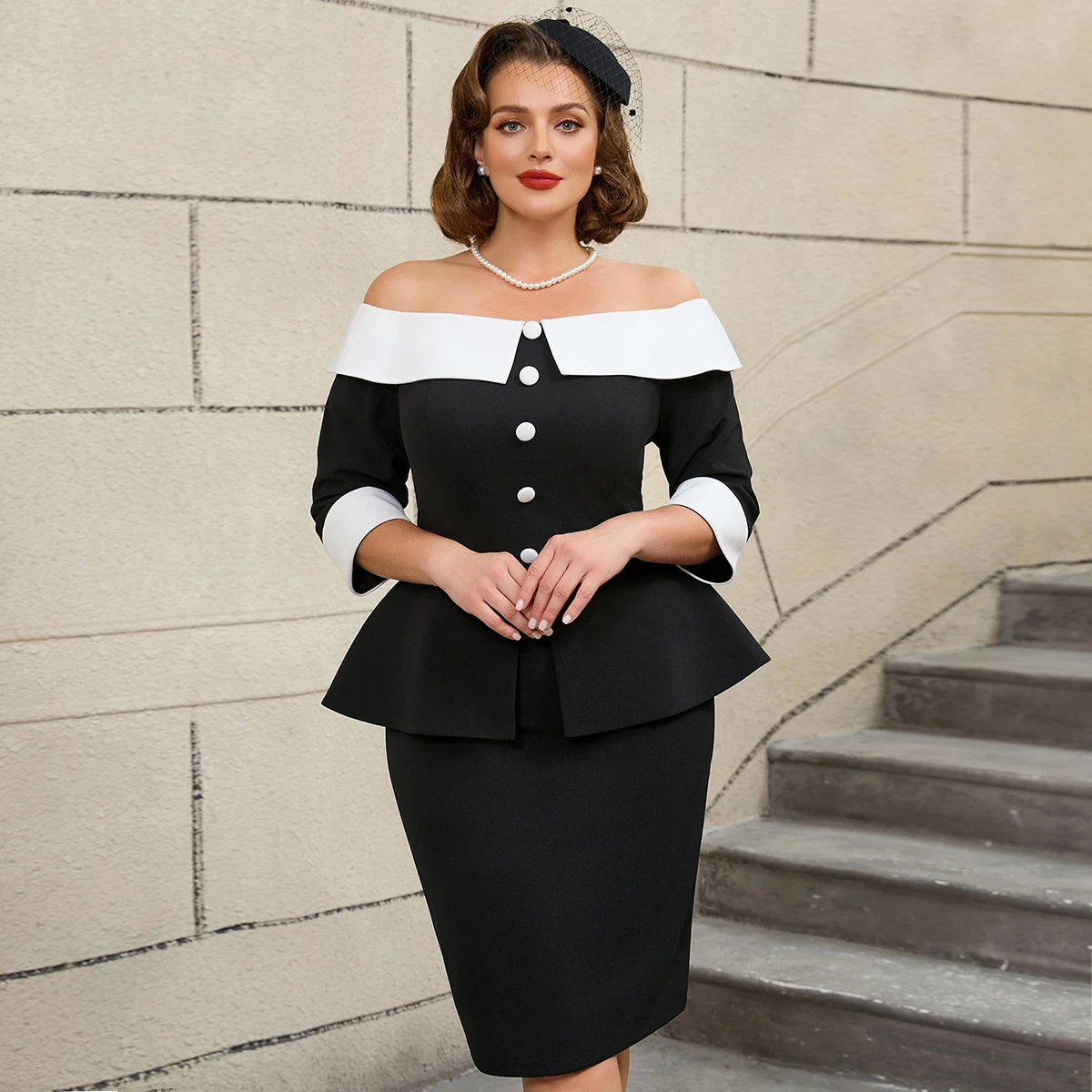 AOMEI Three Quarter Sleeves Off Shoulder Bodycon Vintage Black Lady Prom  Factory Dresses