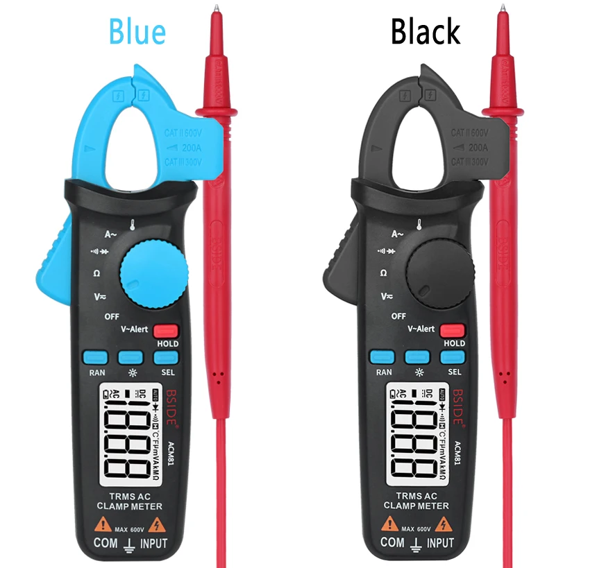 Bside ACM91 Auto Range AC DC uA Ohm Capacitance Temperature V-alert MEAS Digital Clamp Meter with True RMS FCC CE RoHS
