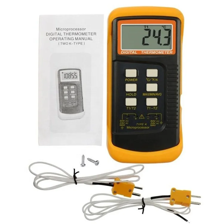 Dual Channel K Type Digital Thermocouple Thermometer 6802 II Sensor Probes Tool 
