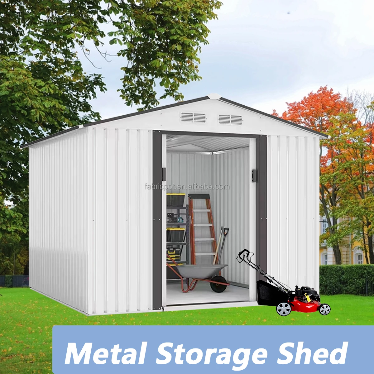 Metal Outdoor Storage Shed With Design Of Lockable Doors Buy
