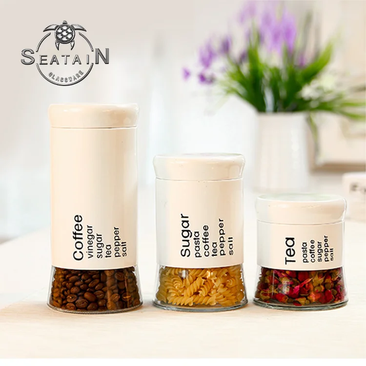 350 ml 600 ml 800 ml Tea Coffee Sugar Stainless Steel Coating Glass Storage Jars Set