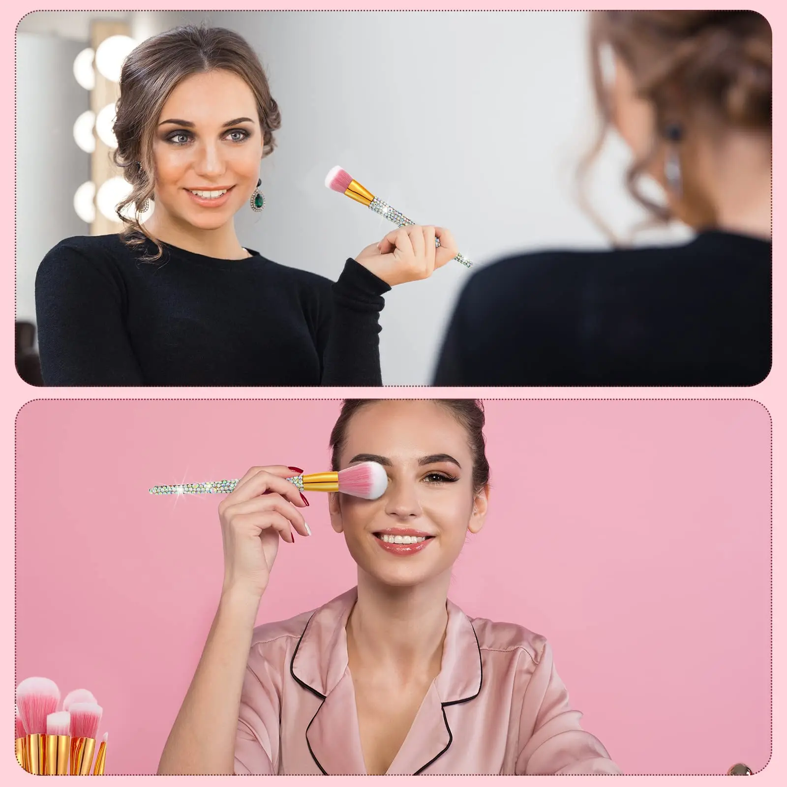 12 Pieces Rhinestone Makeup Brushes Set Crystal Blending Liquid Foundation Powder Concealer Eye Shadows Make up Beauty Tool