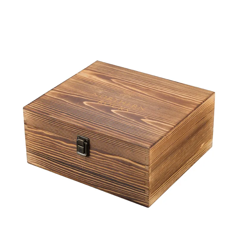 Whiskey Stones Wooden Box Set with Glass Chilling Ice Cube