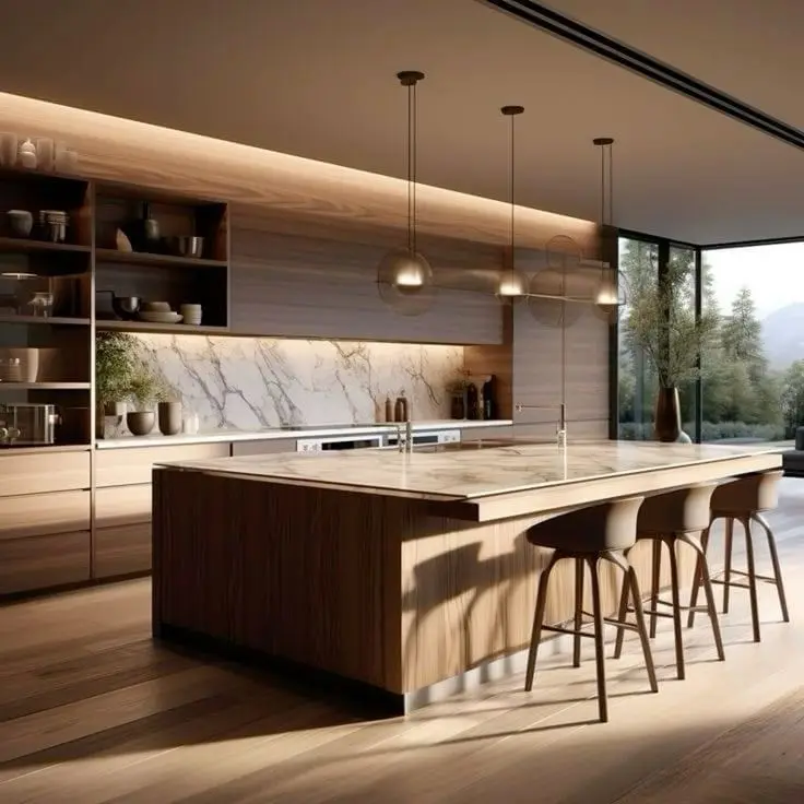 CBMMART Custom Matt Modern Island Designs White Cabinets Storage Wood Grain Kitchen Cabinet Kitchen Cupboard