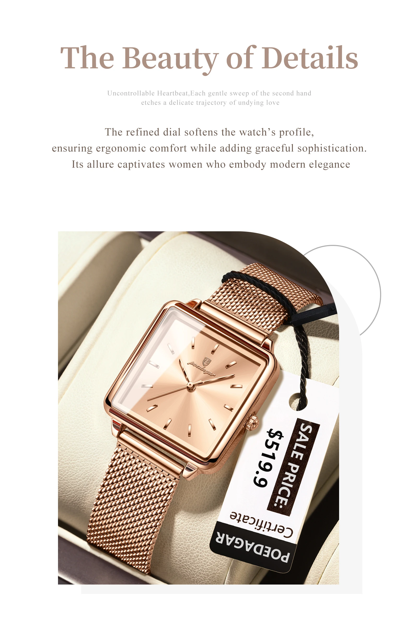 POEDAGAR 793 New Arrival Women's Square Fashion Quartz Watch Simple Design Mesh Steel 30M Waterproof Leisure Watches for Ladies