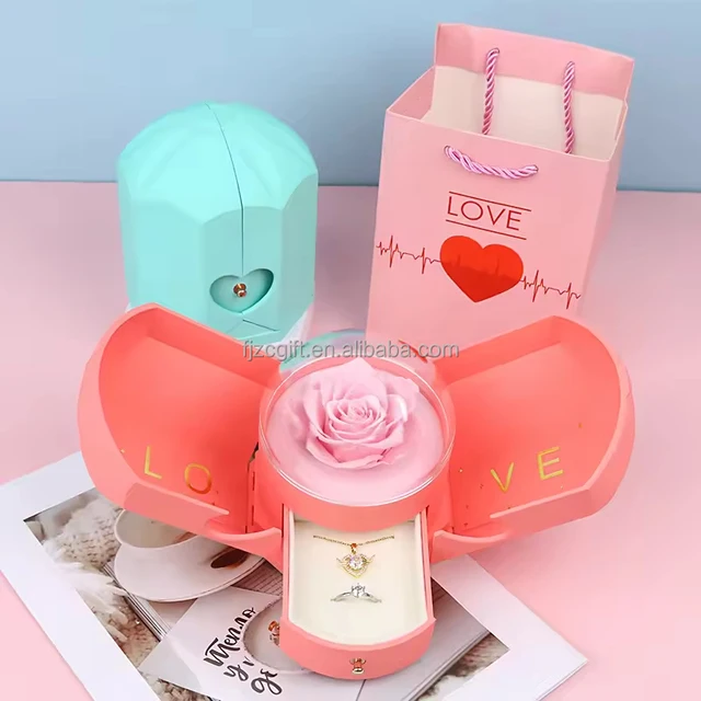 2025 Customized Forever Immortal Eternal Flower Jewelry Box Preserved Flower Arrangement for Christmas and Valentine's Day Gift