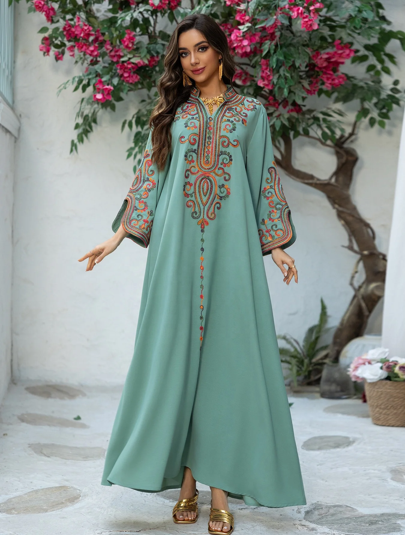 Eid Ramadan Muslim Women's Embroidered Loose Abaya Dress for Women Turkey  Dress Morocco Kaftan Dubai Elegant Casual Modest Abaya
