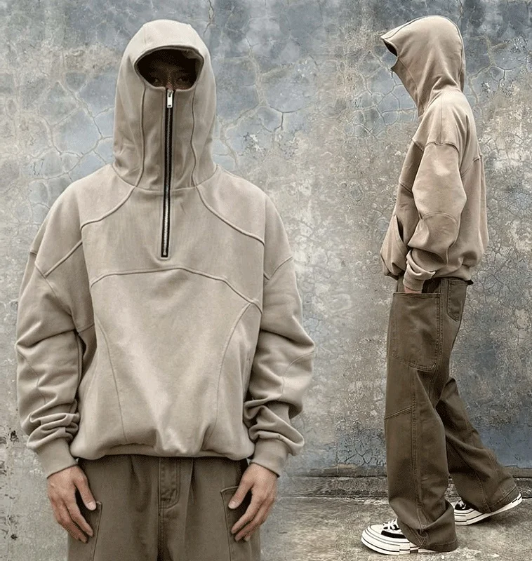 Salati Custom Heavy French Terry Masked Pullover Oversized Blank Balaclava Ninja Acid Wash Hoddies Men Hoodie With Face Masked
