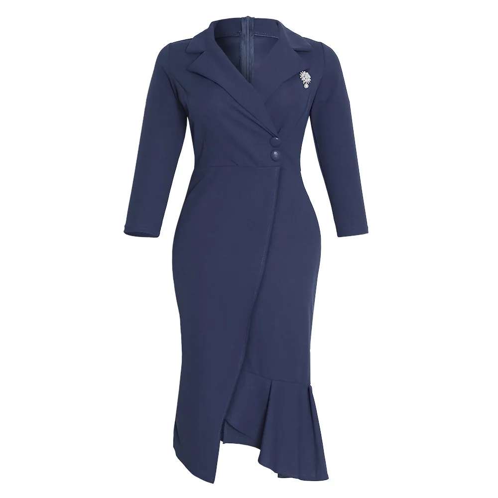 Formal Ladies Business Dress Long Sleeve Vneck Short Office Wear Women