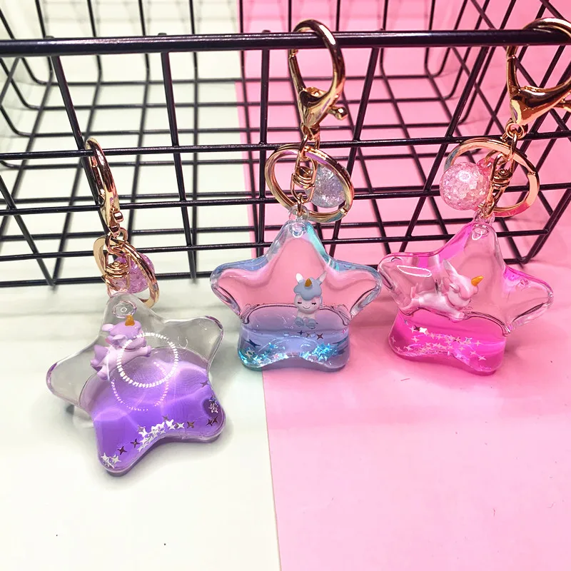 Insかわいい五芒星ユニコーン韓国の人気の異なる形状の素材液体状態のキーホルダー Buy クリアプラスチックゲル液体フローティング水キーリング小さなプラスチック形状とスパンコールグリッターインサイド ふわふわポンポン毛皮ラクーンポンポンpomsキツネの毛皮の