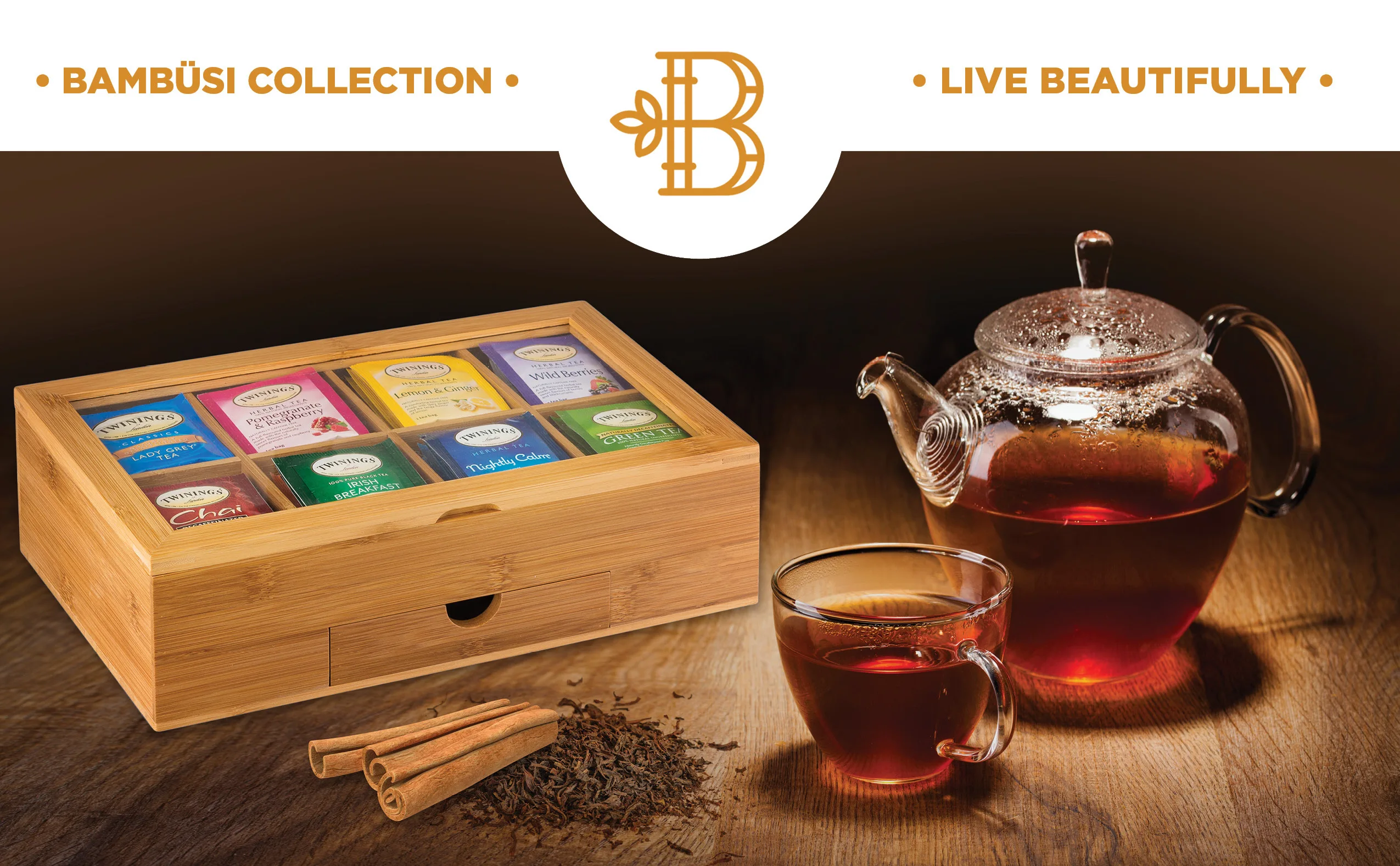 Eco Friendly Wood Bamboo Tea Box Storage Tea Bag Organizer Box With