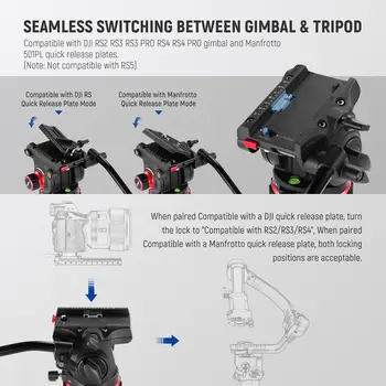 NEEWER Heavy Duty Video Tripod Fluid Head with Stepless Adjustable Pan/Tilt Damping, Quick Release Plate, Compatible with DJI detail image