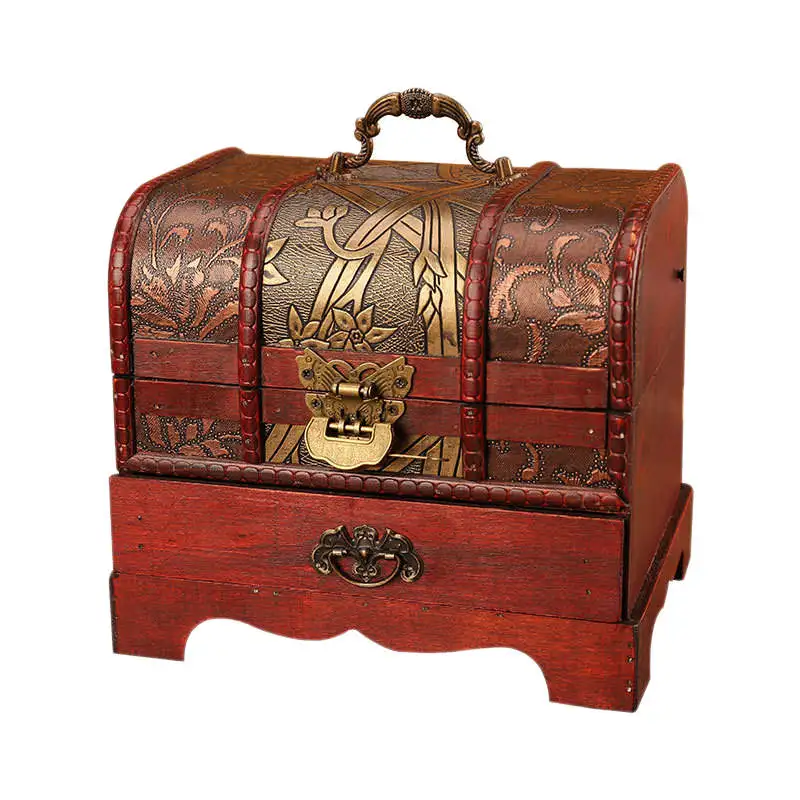 1pc Decorative Trinket Jewelry Storage Box Handmade Vintage Wooden Treasure Case 