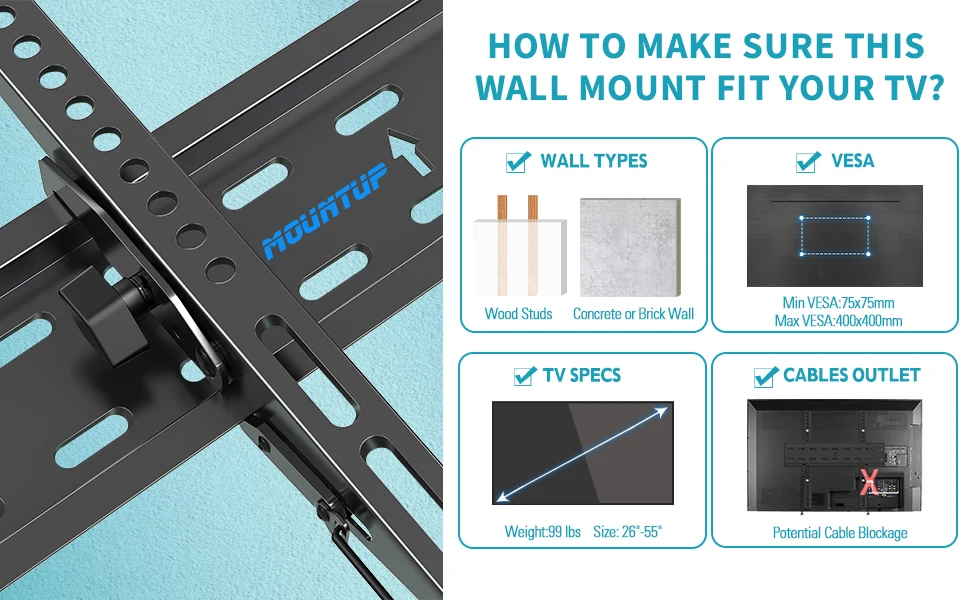 Mountup 2023 Hot Selling Tilt Adjustment Tv Mounts Brackets For 2660