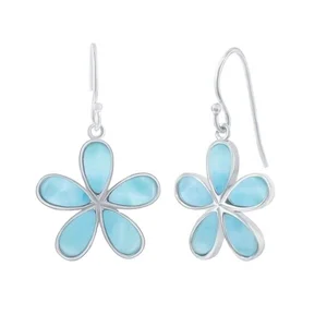 Custom High Quality Caribbean Natural Larimar Earrings Women Flower Earings Jewelry