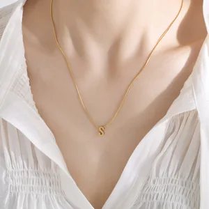 Popular Trendy Women Stainless Steel Necklace Small 26 Initial Letter Pendant Necklace
