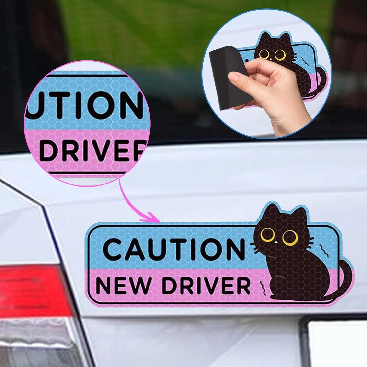 Black Cat New Driver Magnet for Car Reflective Student Driver Sign with ...