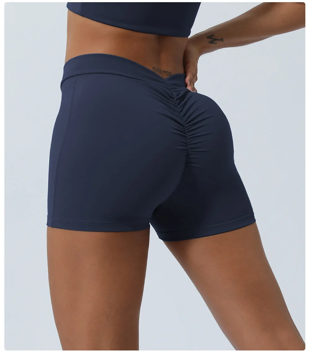 Summer Yoga & Gymnastics Nylon Spandex Biker Shorts Sexy Vcross Pure Colors Scrunch Butt