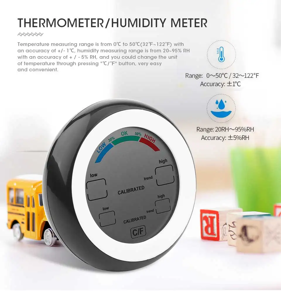 Household Digital LCD Thermometer Touch Screen Temperature Meter Indoor Hygrometer
