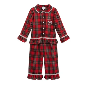 High Quality Children Sleepwear Printed Soft 100% Cotton Red Plaid Winter Christmas Kids Pajamas