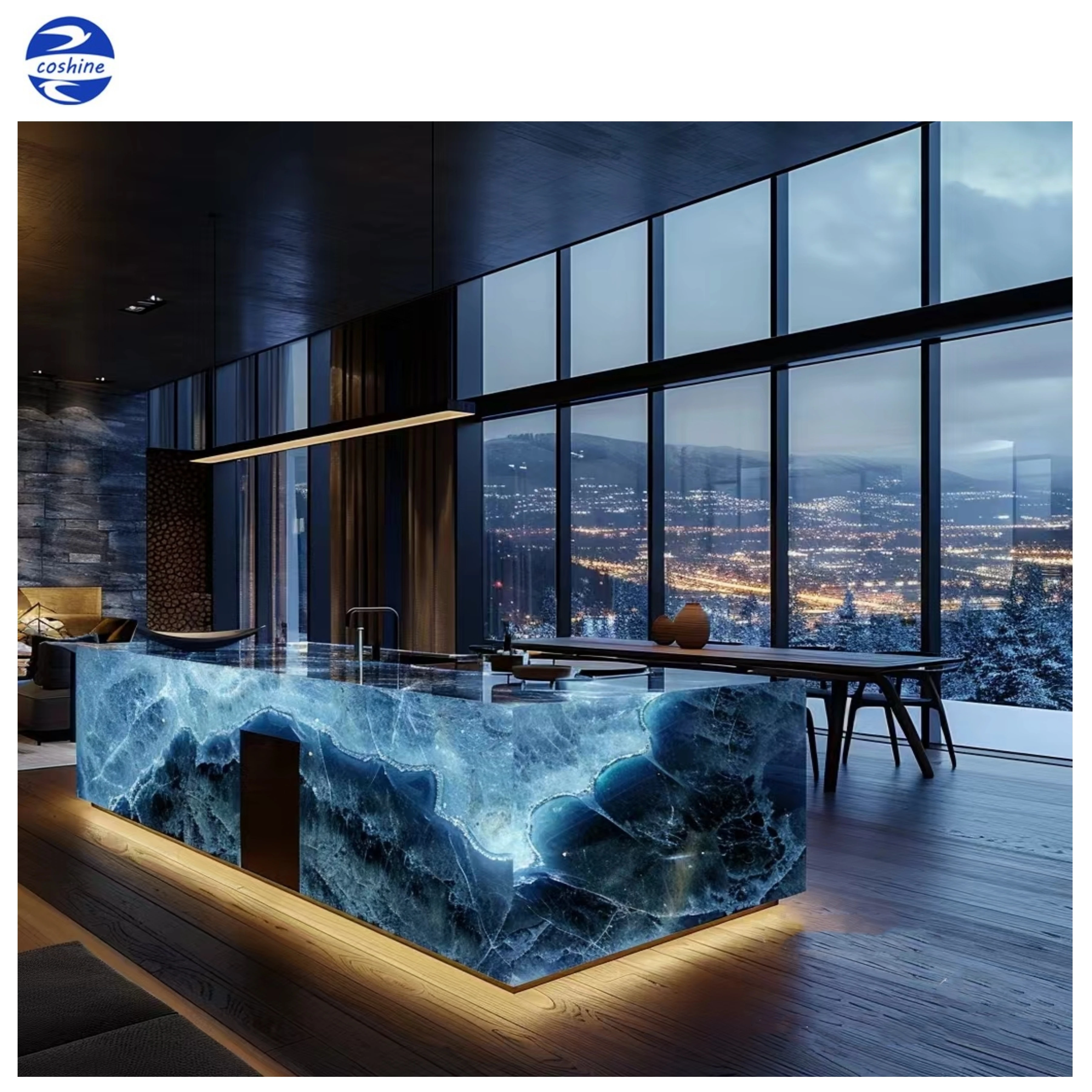 Backlit Green Onyx Kitchen Countertops Translucent Blue Onyx Island