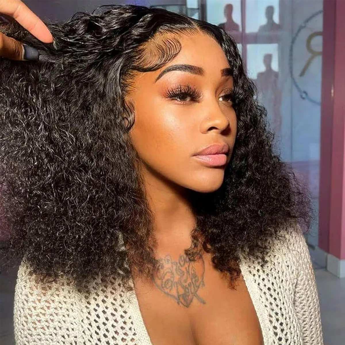 Deep Wave Bob Wig 180 Density T Part Lace Frontal Human Hair Peruvian Remy Curly Short Bob Wig_voghion.com
