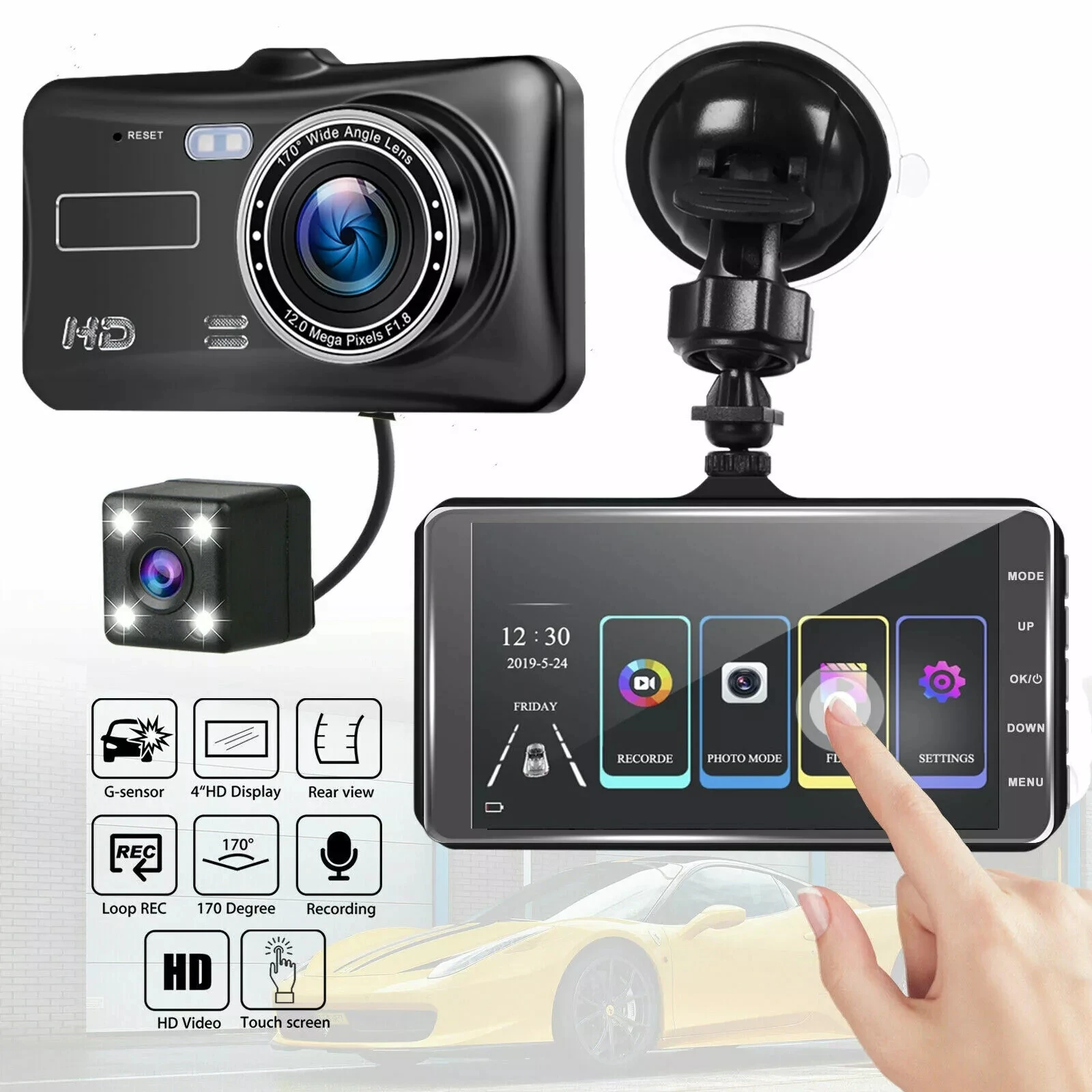 BQCC Full HD 1080P Dual Lens Dash Cam Night Vision BLACK BOX WDR ADAS TFT LCD Screen 1-Year Warranty for Drivers Mini BLACK BOX