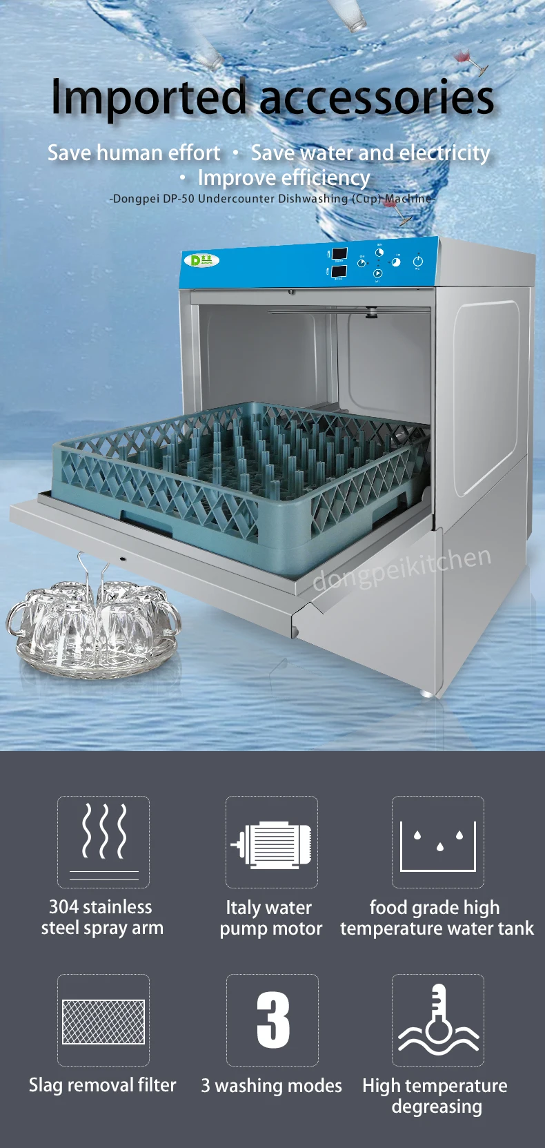 Commercial Smart Undercounter Dishwasher Machine Automatic Cleaning for Dishes