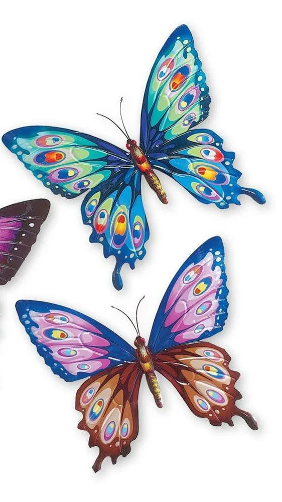 Wall Art Set Of 3d Metal Wall Decor Butterfly With Scrolling Leaf ...