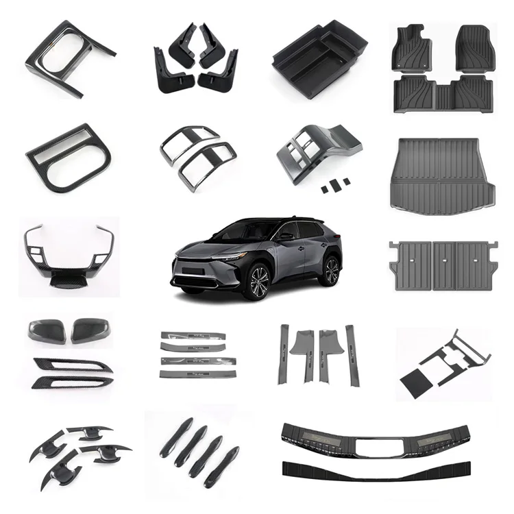 إكسسوارات لسيارة تويوتا bZ4X الكهربائية داخلي وخارجي، ماتس سيارة، واقي الطين، واقي النافذة، واقي عتبة الباب، غطاء خزان البنزين