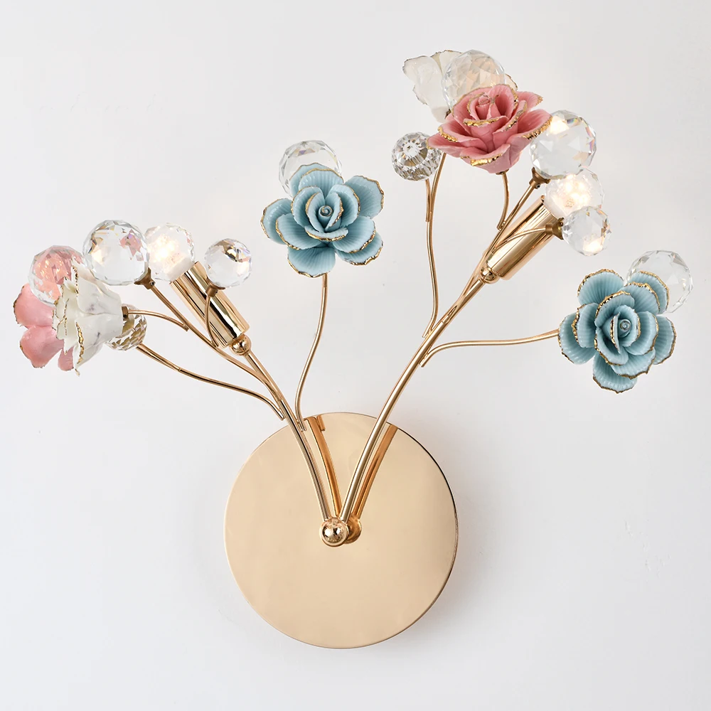 Wholesale French Style Art Design Brass Colorful Ceramic Rose