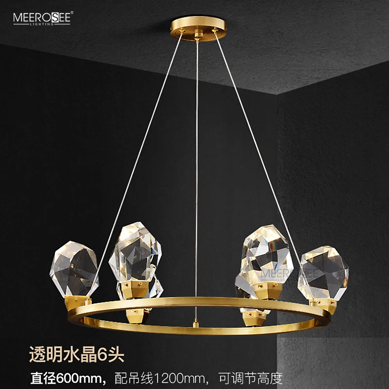 Meerosee Big Brilliant Bubble K9 Crystal Light Gold Copper Lamps Modern Chandelier Pendent Lighting For Hotel Villa MD86855