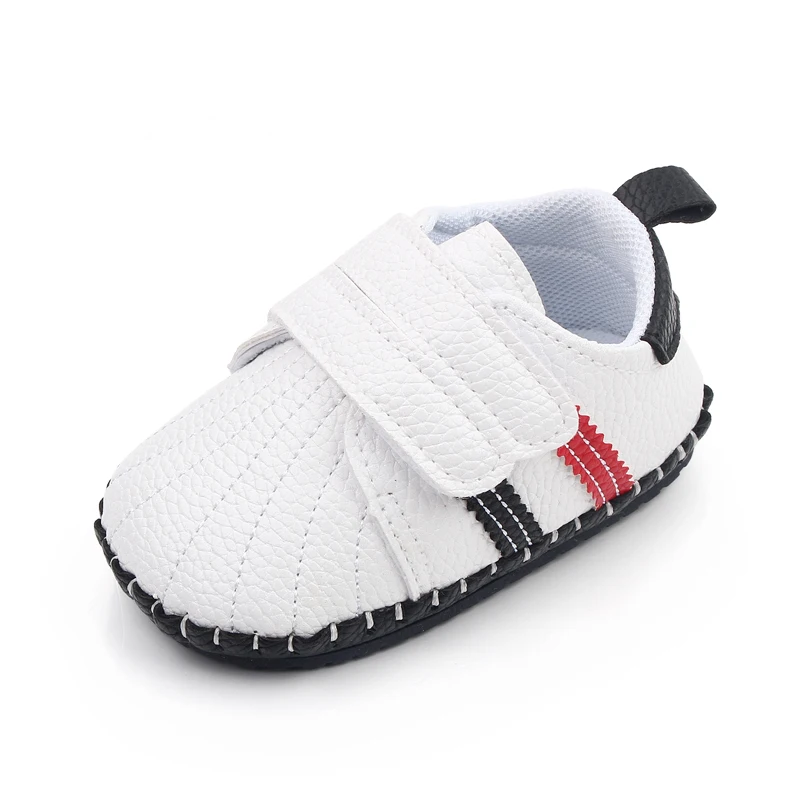 Spring and Autumn Solid Color Striped Shell Head Baby Soft Sole Small White Shoes for Walking supplier