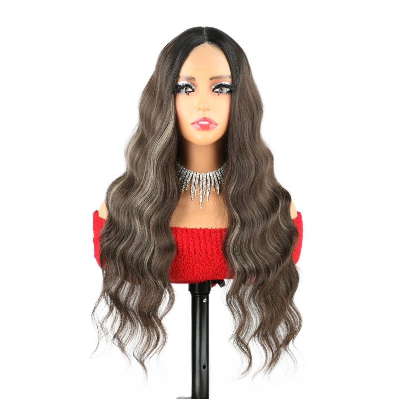 26 Inch Long Wavy Lace Front Silk Base Rose Mesh Cap Wig for 