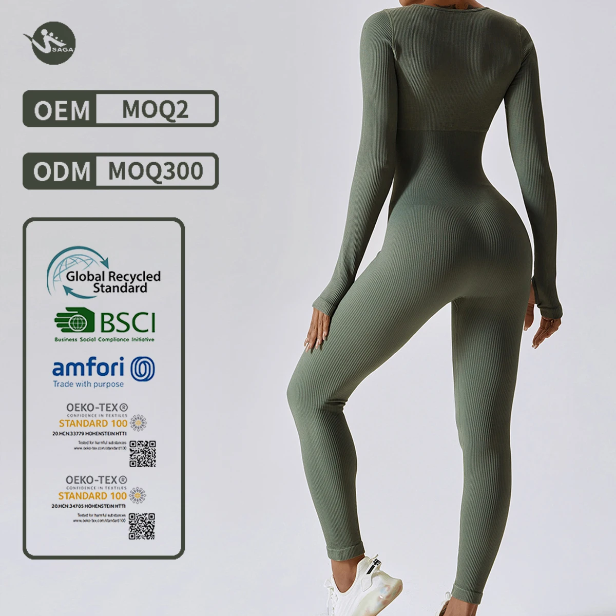 05 Custom Logo Solid Nude Color Fashion Women Outfit V Neck Casual Bodycon One Piece Long Sleeve Yoga Jumpsuit