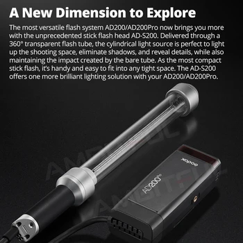 Godox AD-S200 Stick Flash Head 200Ws 5800K+200K 360 Degrees Spread of Light for AD200 and AD200 Pro Speedlite Flash detail image
