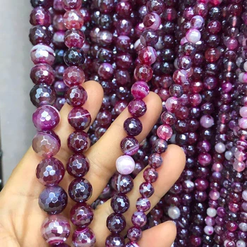 6~12mm Electroplated Purple Red Stripe Agate Faceted Round Gemstone Loose Beads 15.5'' one strand