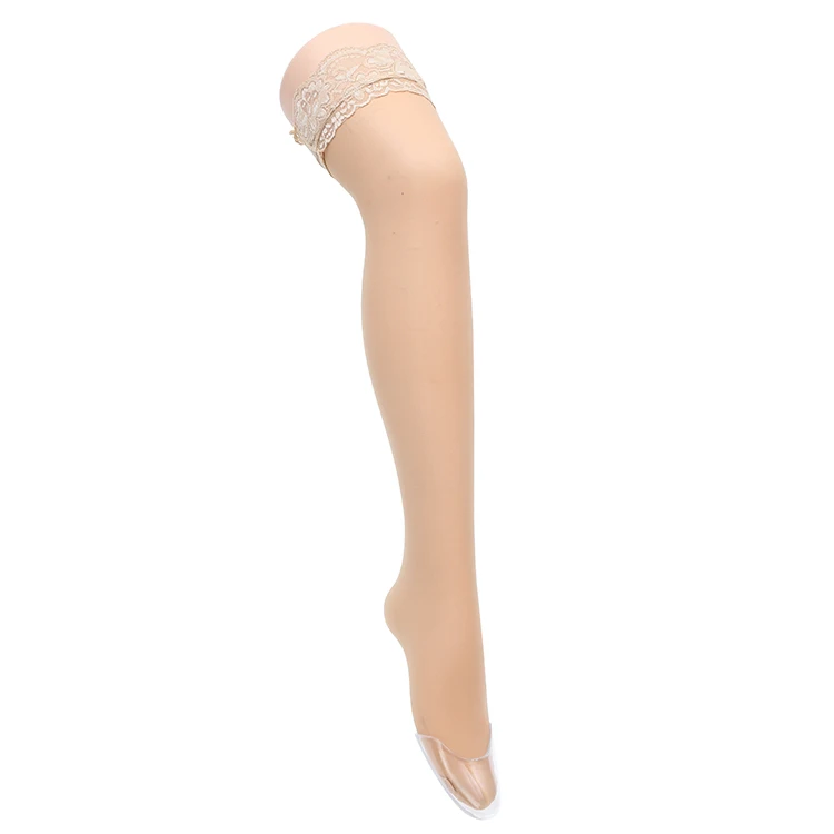 Распродажа от производителя красивые чулки до бедра из силикона с кружевом 20D телесного цвета