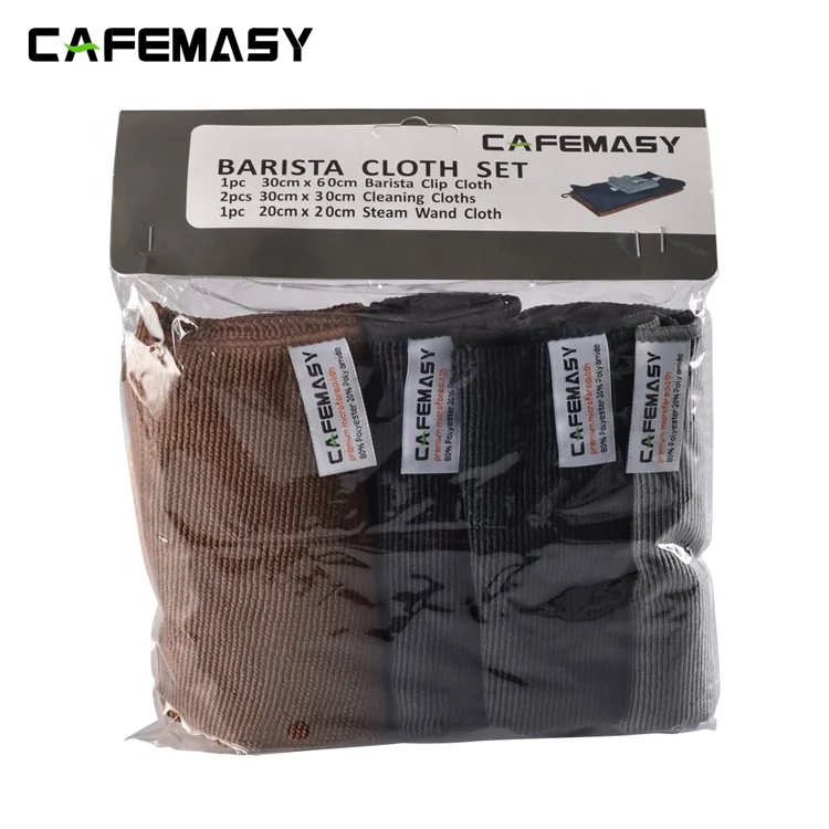 CAFEMASY Barista Cleaning Towel with-Hook Set - Pack of 2pcs Navy Microfiber Barista Cloth Towels for Coffee Bar and Kitchen Absorbent Espresso