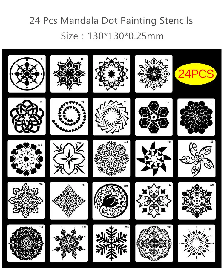 hot new 24 pack 6x6inch painting drawing mandala dot stencils template for diy rock painting art projects reusable buy drawing stencils set painting stencil templates mandala stencils product on alibaba com