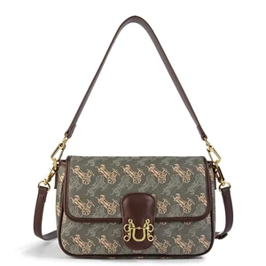 2026 Latest Retro Design Women's Handbag Long-Lasting Wear-Resistant PU Leather Blue Pattern Printed Lock for Winter Spring Use